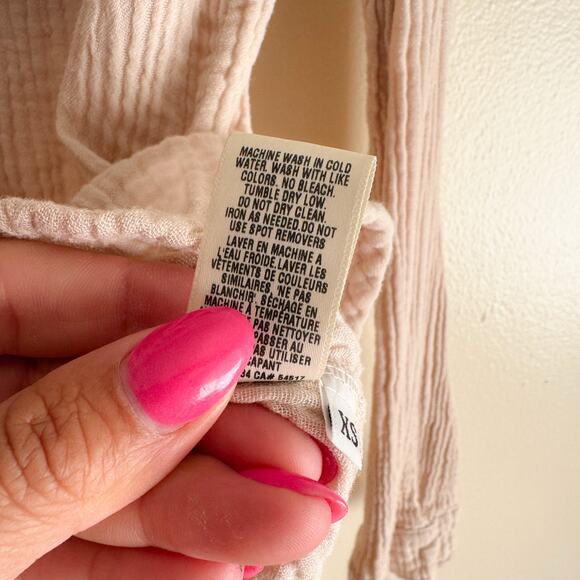 Cloth & Stone Beige Muslin Cotton Button Up Collared Lagen Boho Blouse XS - Picture 5 of 7